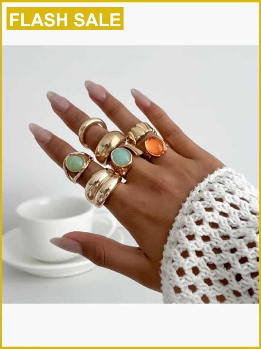 Chunky Stacking Ring Set - 7 Adjustable Rings for Women